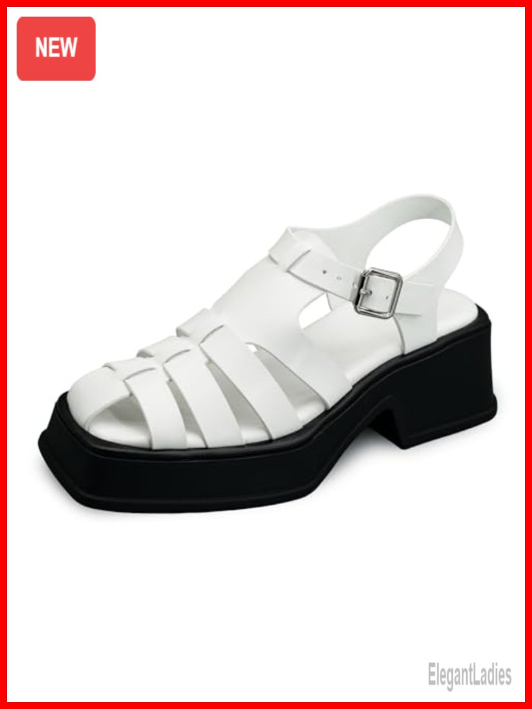 Genuine Leather Platform Fisherman Sandals Closed Toe Wedge Heel